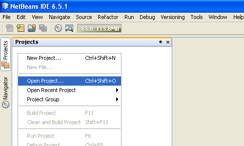 how to open project file in netbeans